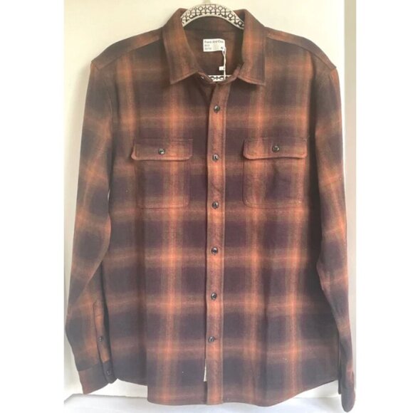 Frank and Oak Kapok Over Shirt Mens Medium Brown Plaid Flannel Jacket Cocoa - Picture 7 of 7